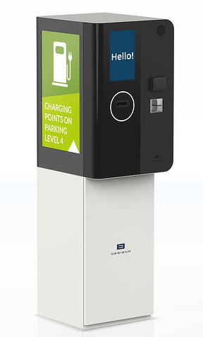 Parking access machine with advertising panel