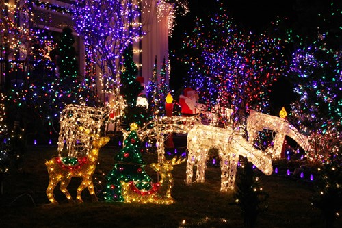 Christmas lights featuring reindeer and candles