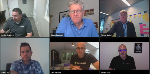 6 headshots of businessmen during an online meeting