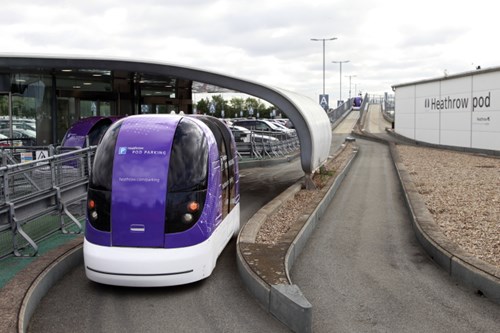 Parking pod at London Heathrow travels up a track