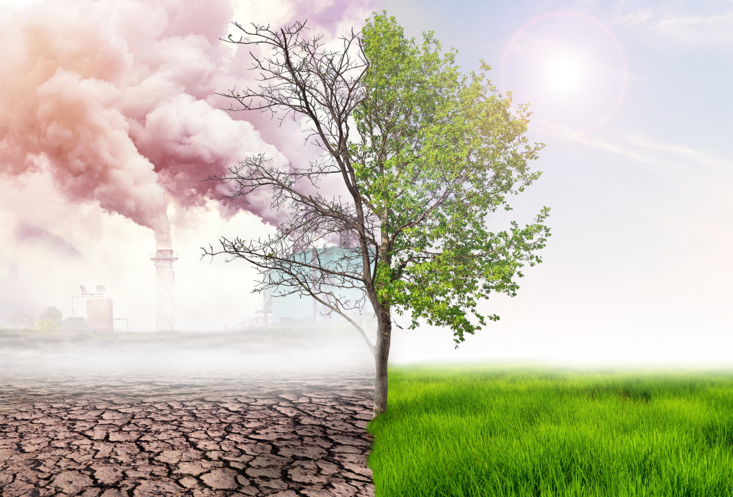 Stock Image: Green Earth Vs Polluted Earth