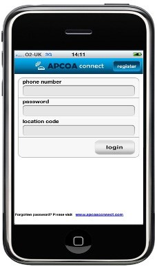 APCOA Connect iPhone register page