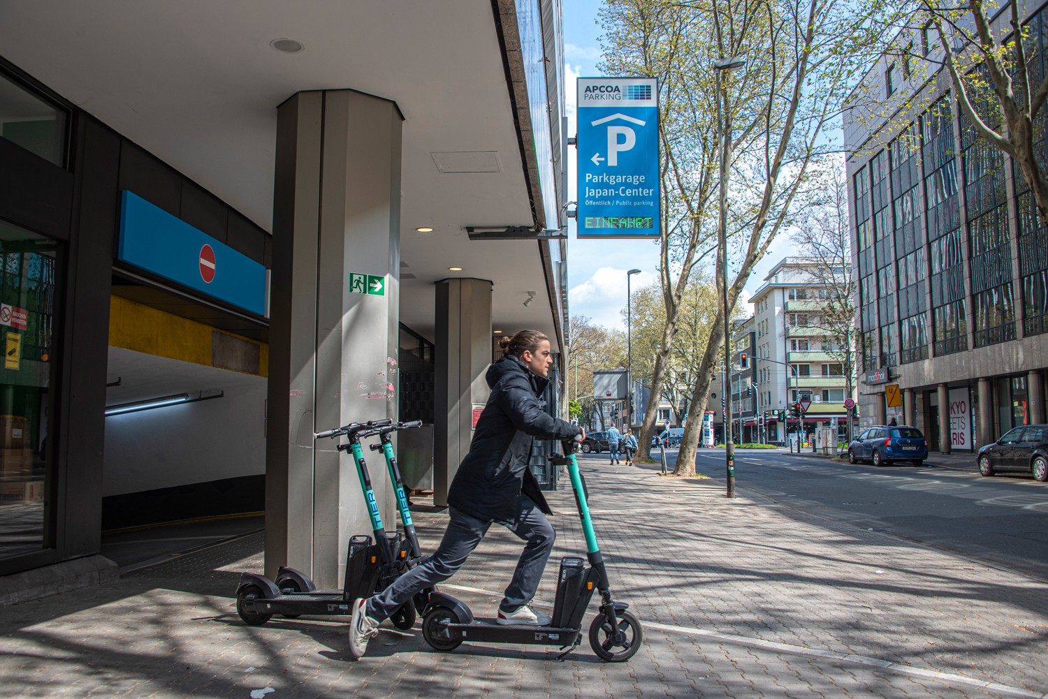 Micro-mobility company offers charging stations for e-scooters batteries in  car parks in Germany, Poland, Netherlands, UK, Sweden and Norway.