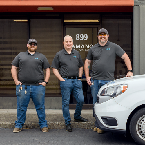 From left to right: Dustin Miller (Field Service Technician), Chad Bridwell (Market Leader – PNW), and David Christie (Lead Field Service Technician)