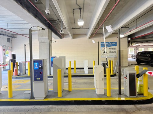 West Palm Beach parking garage entry lanes.