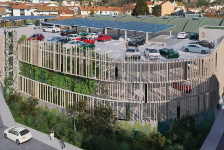 The multi-storey car park has been designed to ensure that it is energy self-sufficient