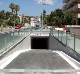 Entry ramp to an underground parking facility