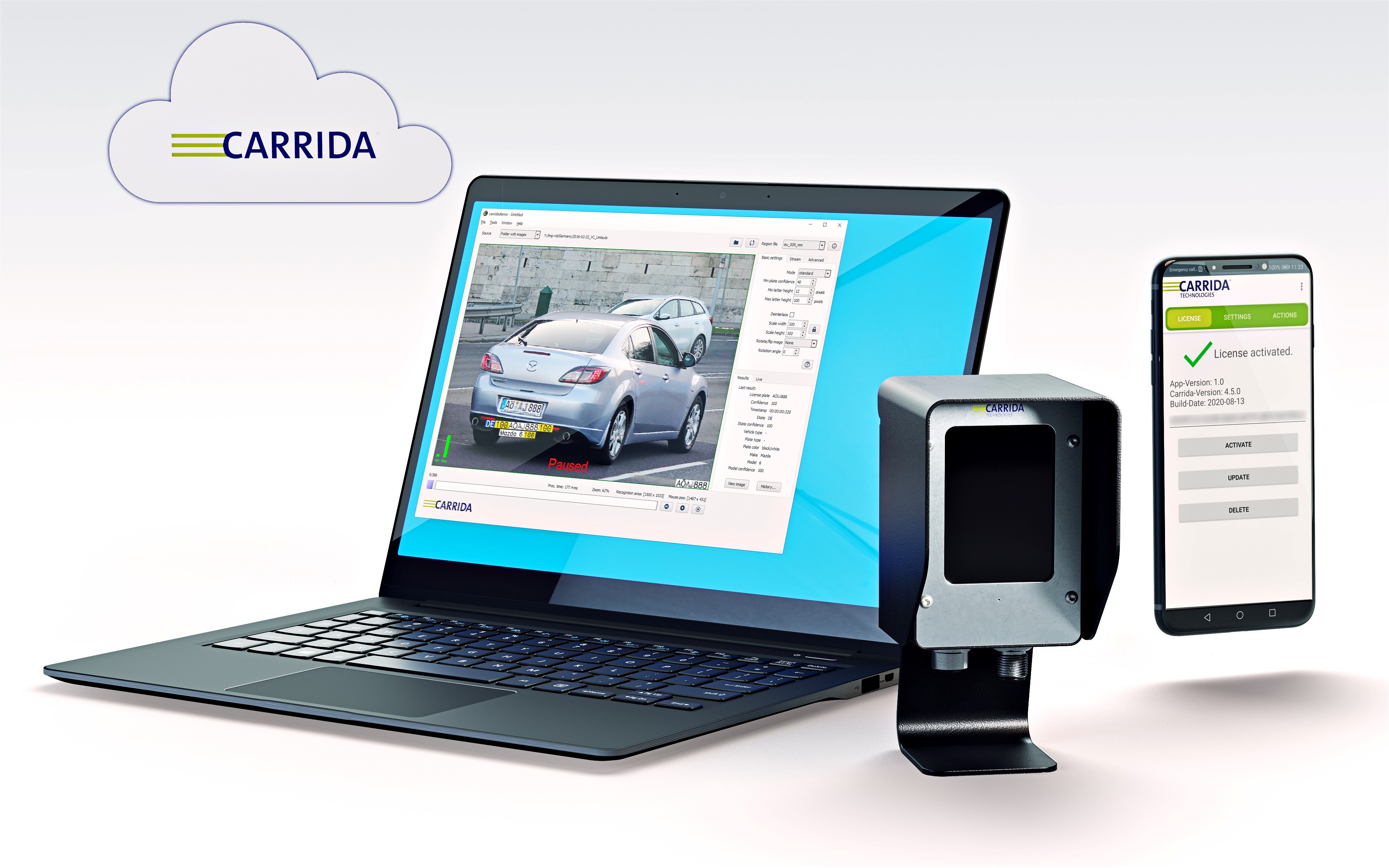 The CARRIDA SDK detects and reads all license plates worldwide, with highest accuracy and additional features such as make & model recognition and vehicle classification. It runs hardware independent on any edge device or can be used with traditional IP-, USB- or GigE-Cameras.