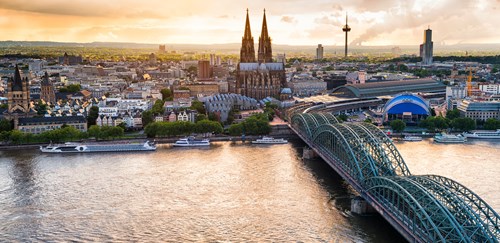 City skyline of Cologne showing bridge and Dom