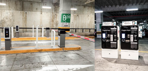 Parking barriers and parking meters in the underground garage