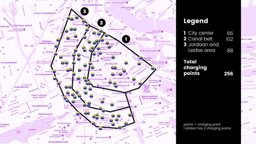 Overview of all the 'Power to the Heroes' charging points during Amsterdam Pride. 
