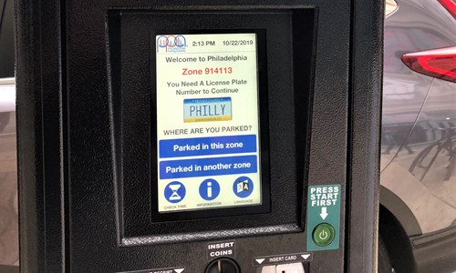 Parking machine screen showing Philidelphia