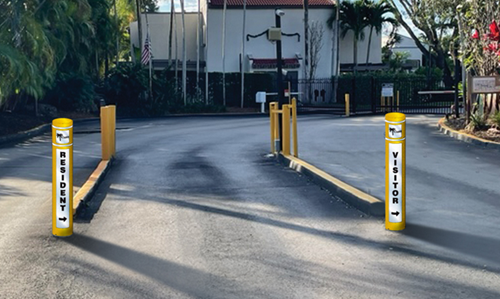 Yellow Bollards guiding residents and visitors