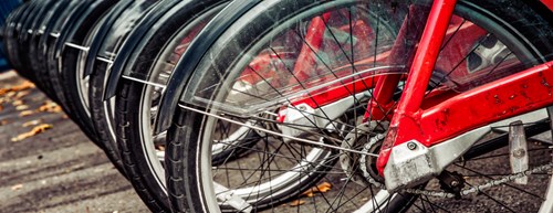 back end of red bicycles