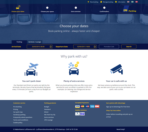 A fresh, new design of Copenhagen Airport's On-line Parking Reservation System