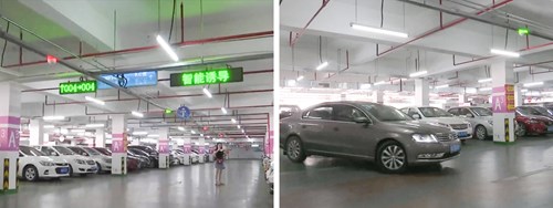 Undershround parking garage with LED lights