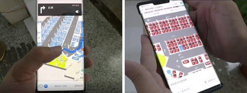 Holding phones showing parking apps