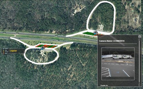 Smart truck parking GIS interface in aerial view capturing both rest areas (source: IPSens)