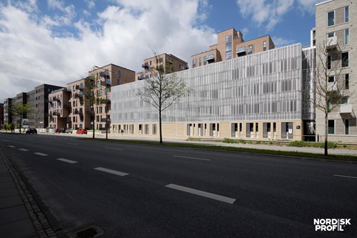 Building with Nordisk Profil facade Alufac Panel.