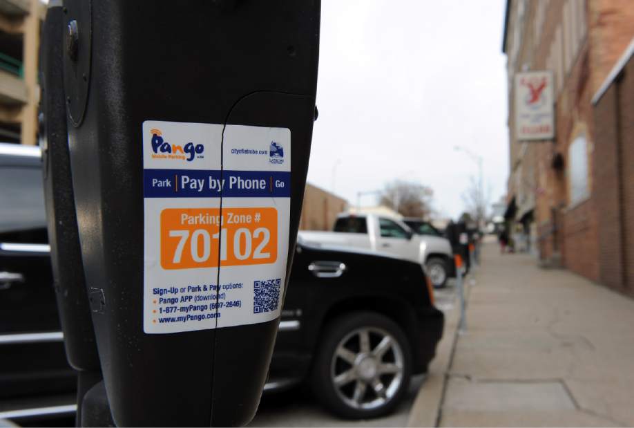 A Pango sticker on a parking meter along Spring St. in Latrobe on November 30, 2012. Guy Wathen | Tribune-Review