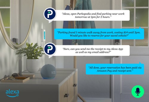 The new Parkopedia Alexa Skill enables drivers to use voice interactions to find, reserve and pay for parking from anywhere - at home, on-the-go, or from the comfort of their vehicle en route to their destination
