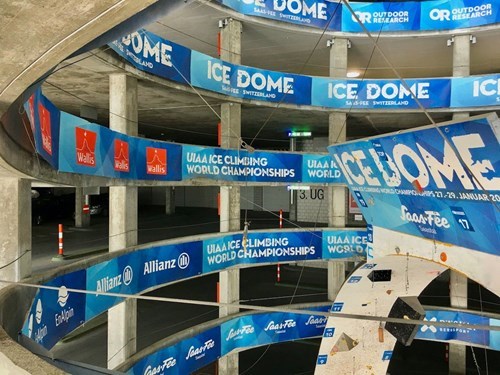 Parking lot in Valais used for ice climbing world cup