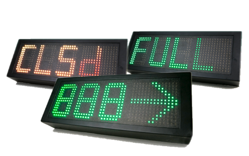 3 LED displays show if a parking garage is full, closed and how many spaces are available