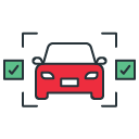 An icon of a red car in a snapshot with a green tick box on either side