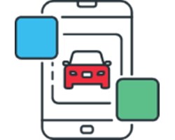 Icon of a smartphone screen displaying a red car and blue and green squares