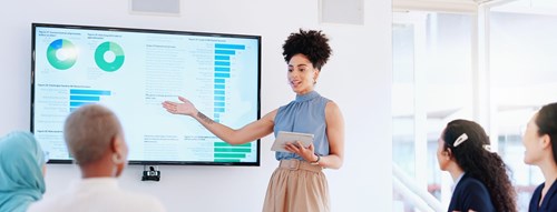 image of a woman in front of a board