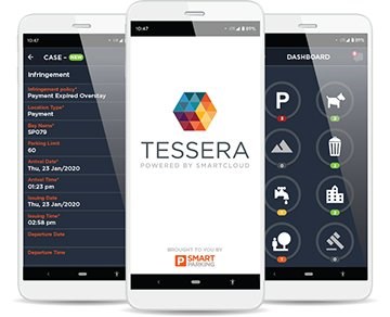 Mobile device with logo TESSERA on the screen
