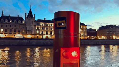 Bollard equipped with a Survision ANPR camera at Seine River in Paris