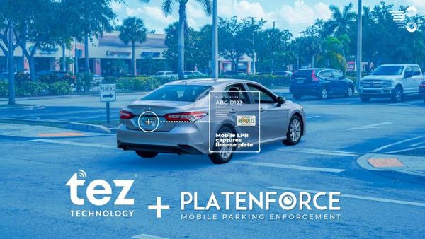 Using Survision's PlatEnforce Mobile LPR solution, enforcement personnel capture a vehicle's license plate from a patrol vehicle.