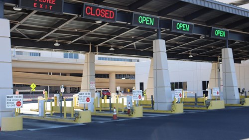 License plate readers at a car park access.