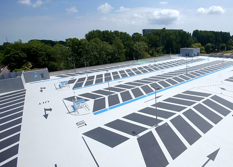 The rooftop parking facility above the new Albert Heijn XL at ZMC now protected by Triflex CIS System