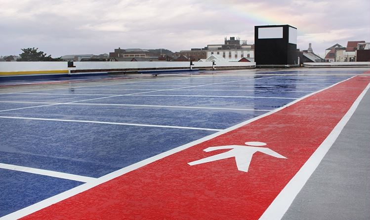 Triflex ProPark, a heavy duty BBA and EN1504-2 certified system, was installed on the exposed top deck.