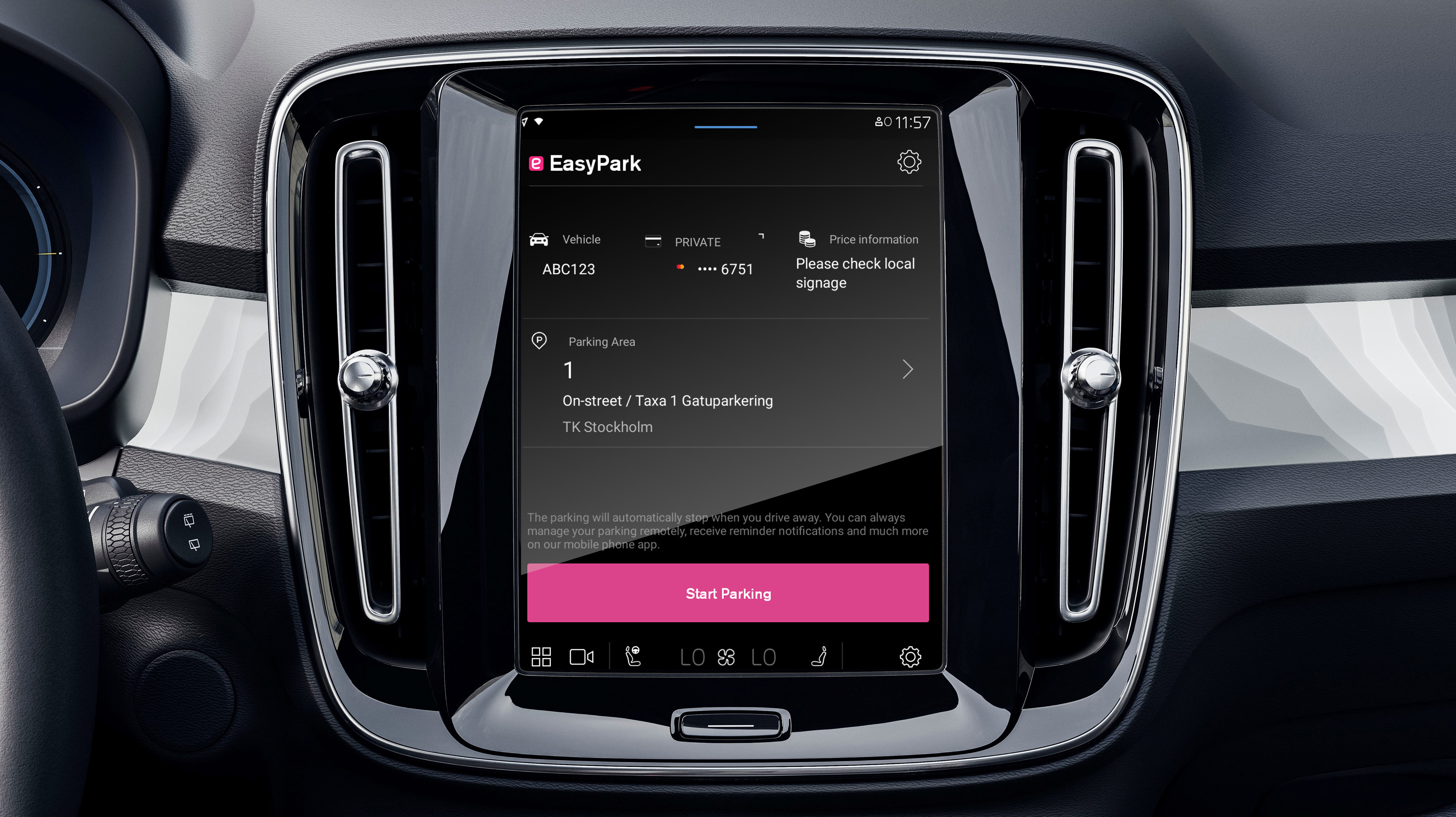 The new feature seamlessly integrates EasyPark’s app into Volvo’s Android Automotive environment 