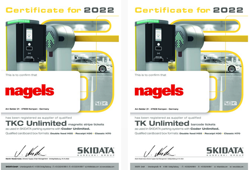 Two nagels certificates with SKIDATA