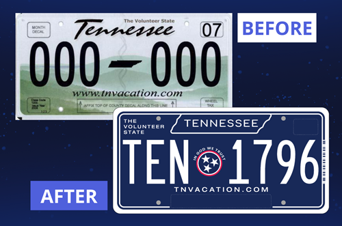 License plates from Tennessee in 2021 and 2022