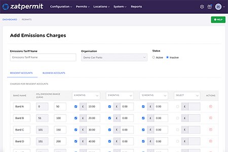 Table with Emission Charges