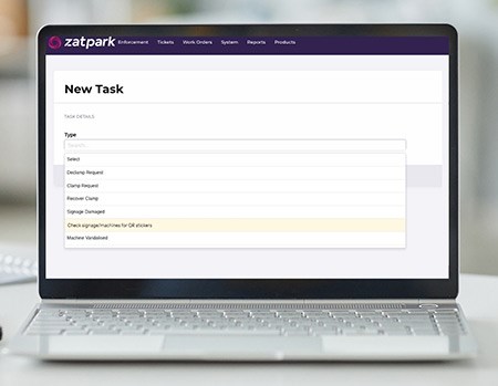 Zatpark software back office showing a new daily reminder task being set for CEOs