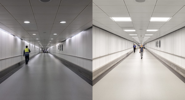 Gatwick Airport Before and After Cooperation with Thorn Lighting